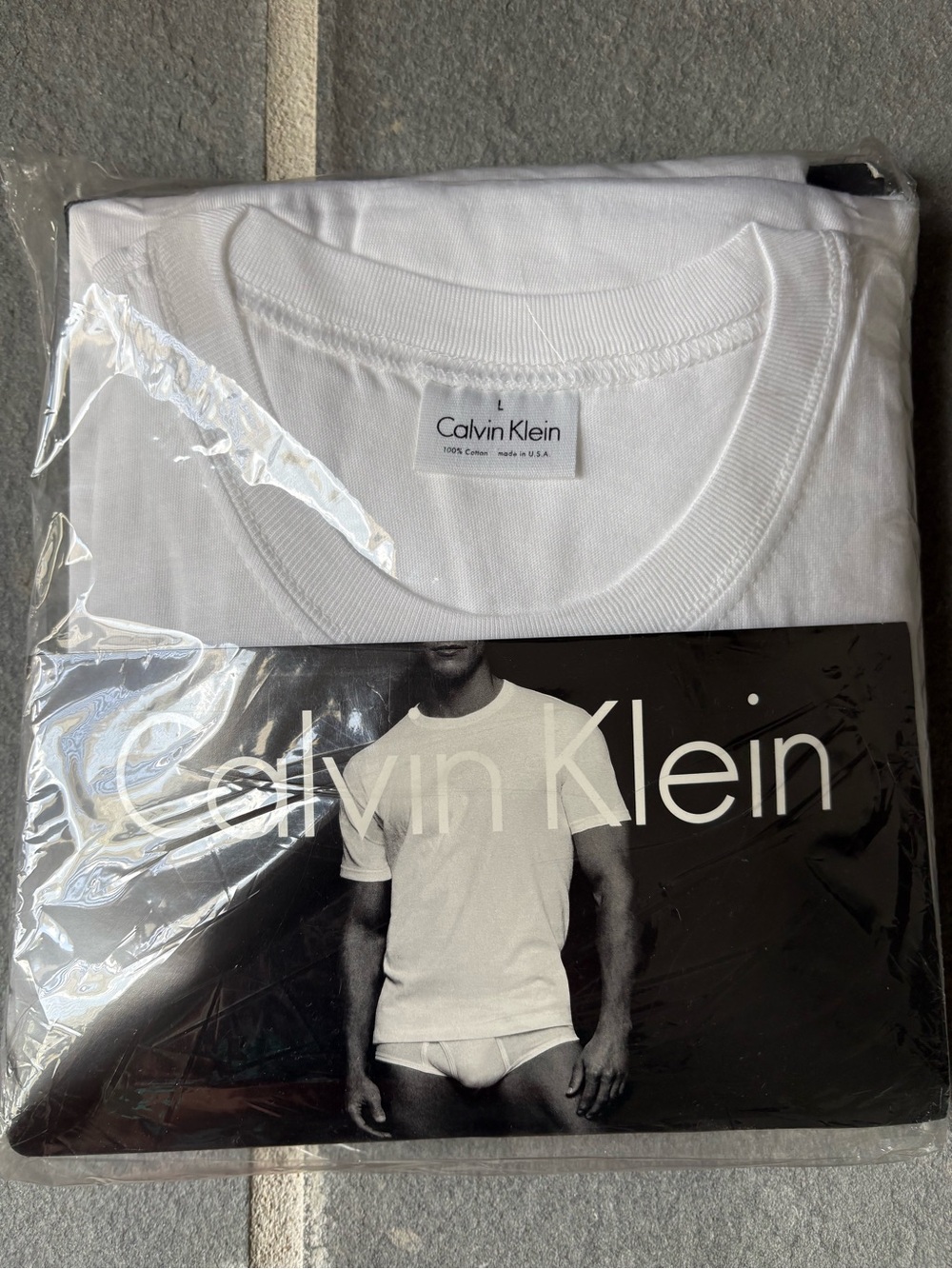 Vintage Calvin Klein White Tee Set Made inUSA Single Stitch Deadstock Size L NWT - Picture 3 of 5